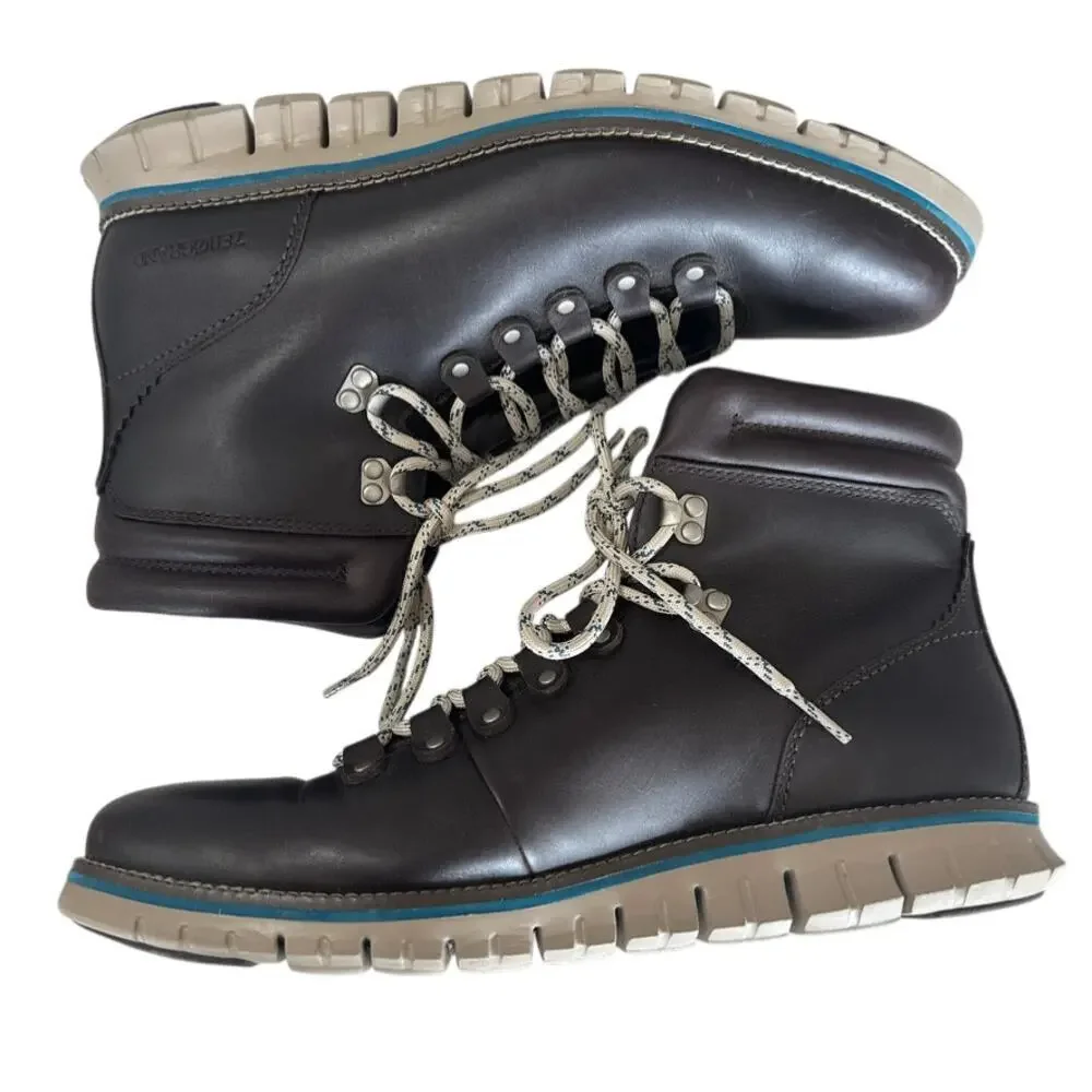 Cole Haan Men's Zerogrand Lace Up Brown Waterproof Leather Boots, Size 11, EUC